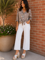 Floral tab sleeve top