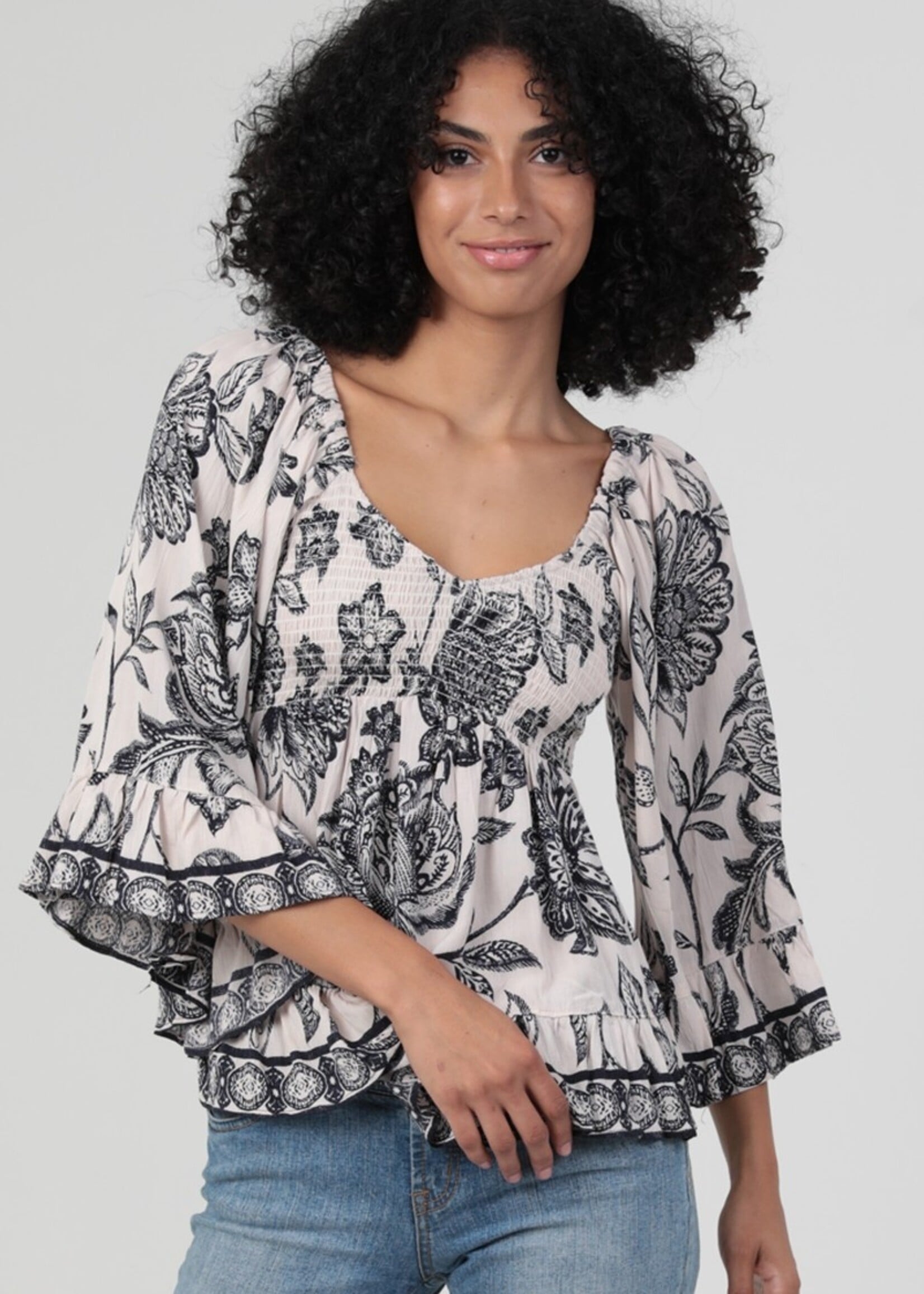 Print flare sleeve top