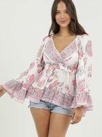 Print bell sleeve top