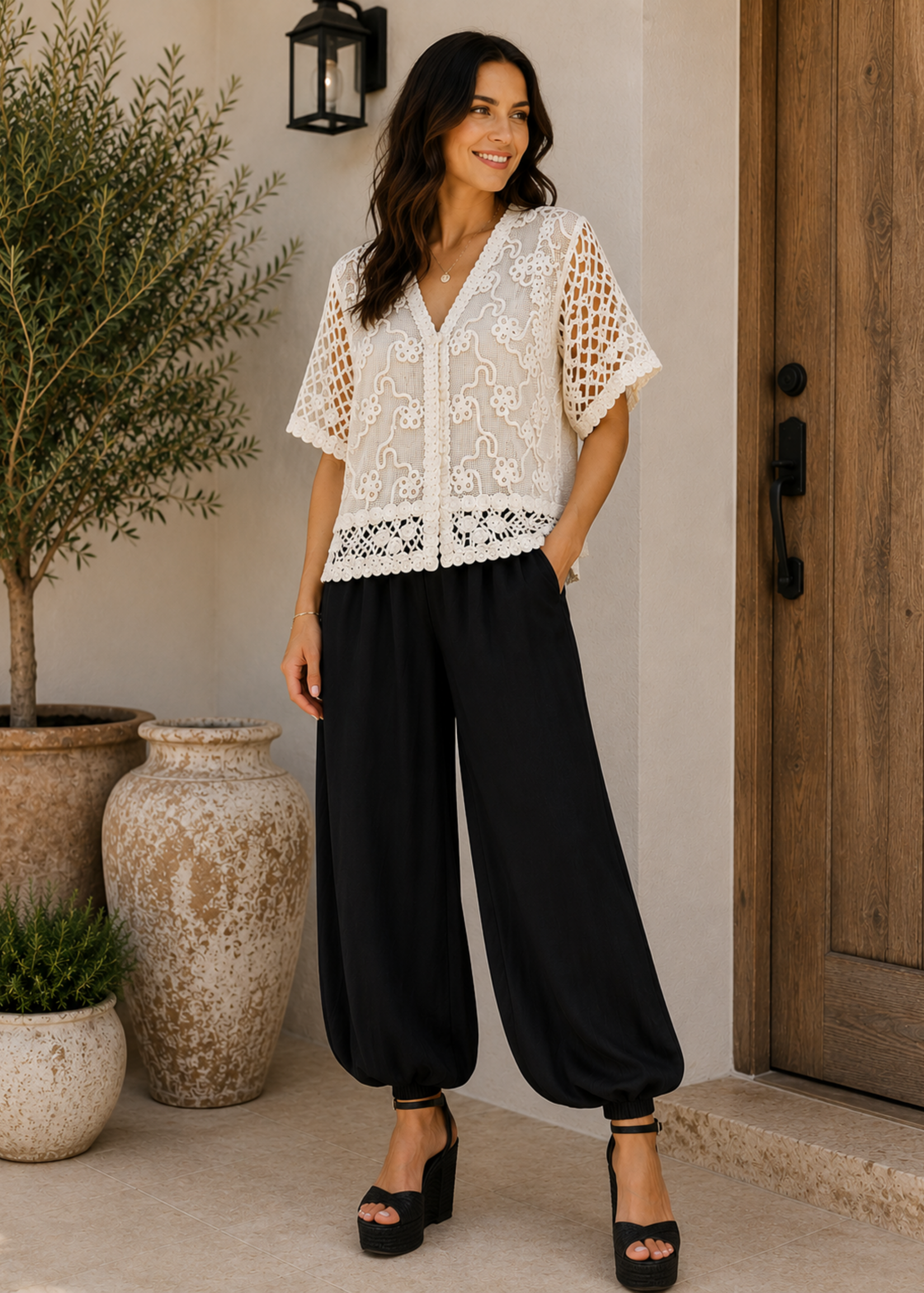 Mesh and crochet mix top +2 colors