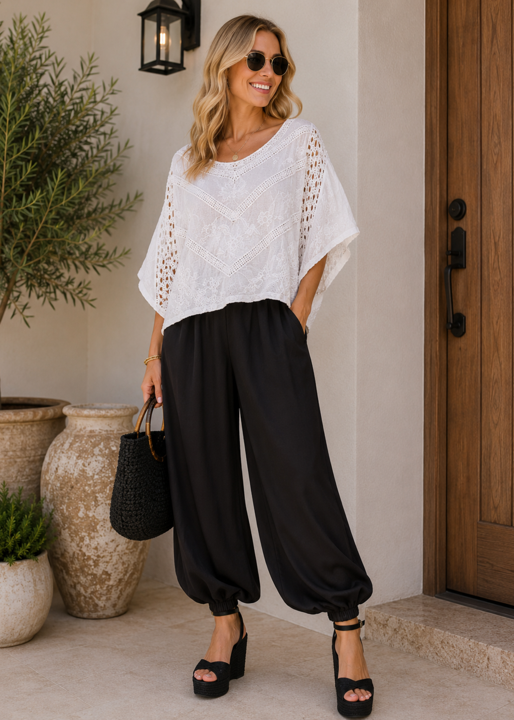 Sheer crochet mix dolman top