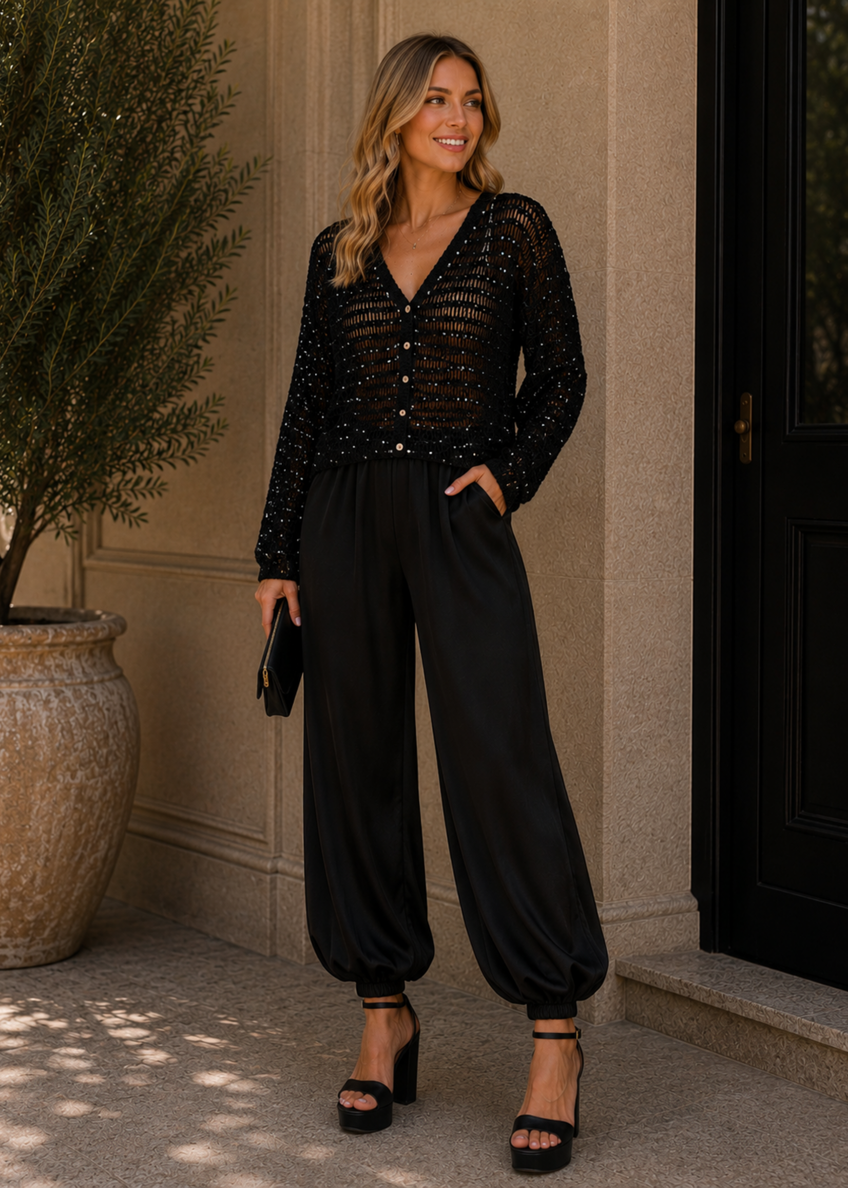 Sequin crochet cardigan
