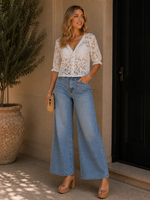 Crochet cinch sleeve V neck