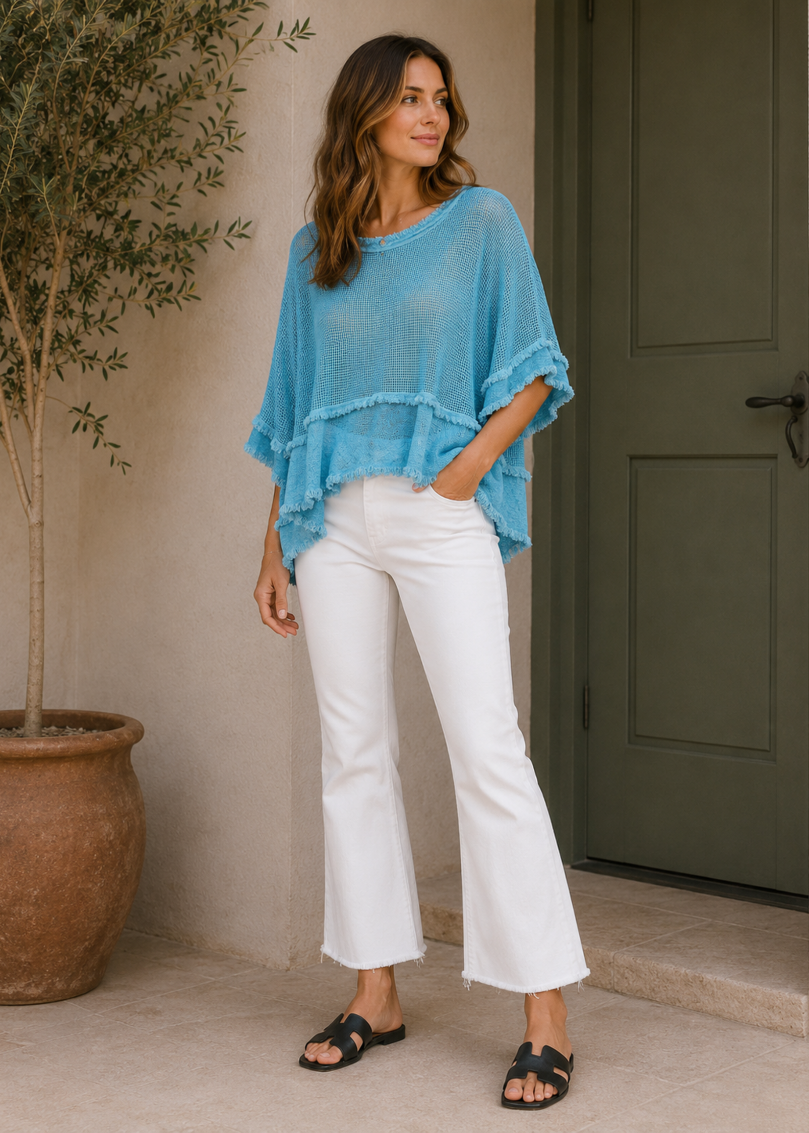 Mesh frayed top +3 colors