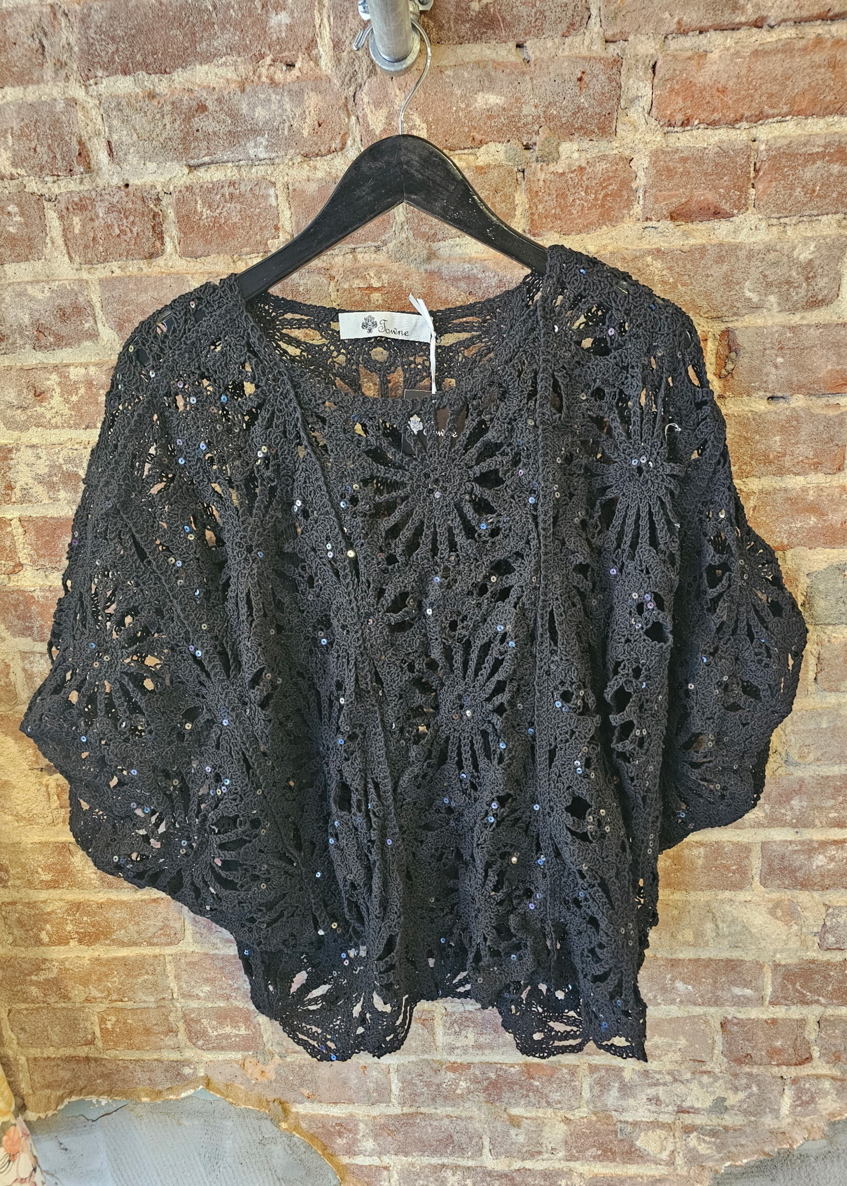 Dolman sleeve crochet sequin top