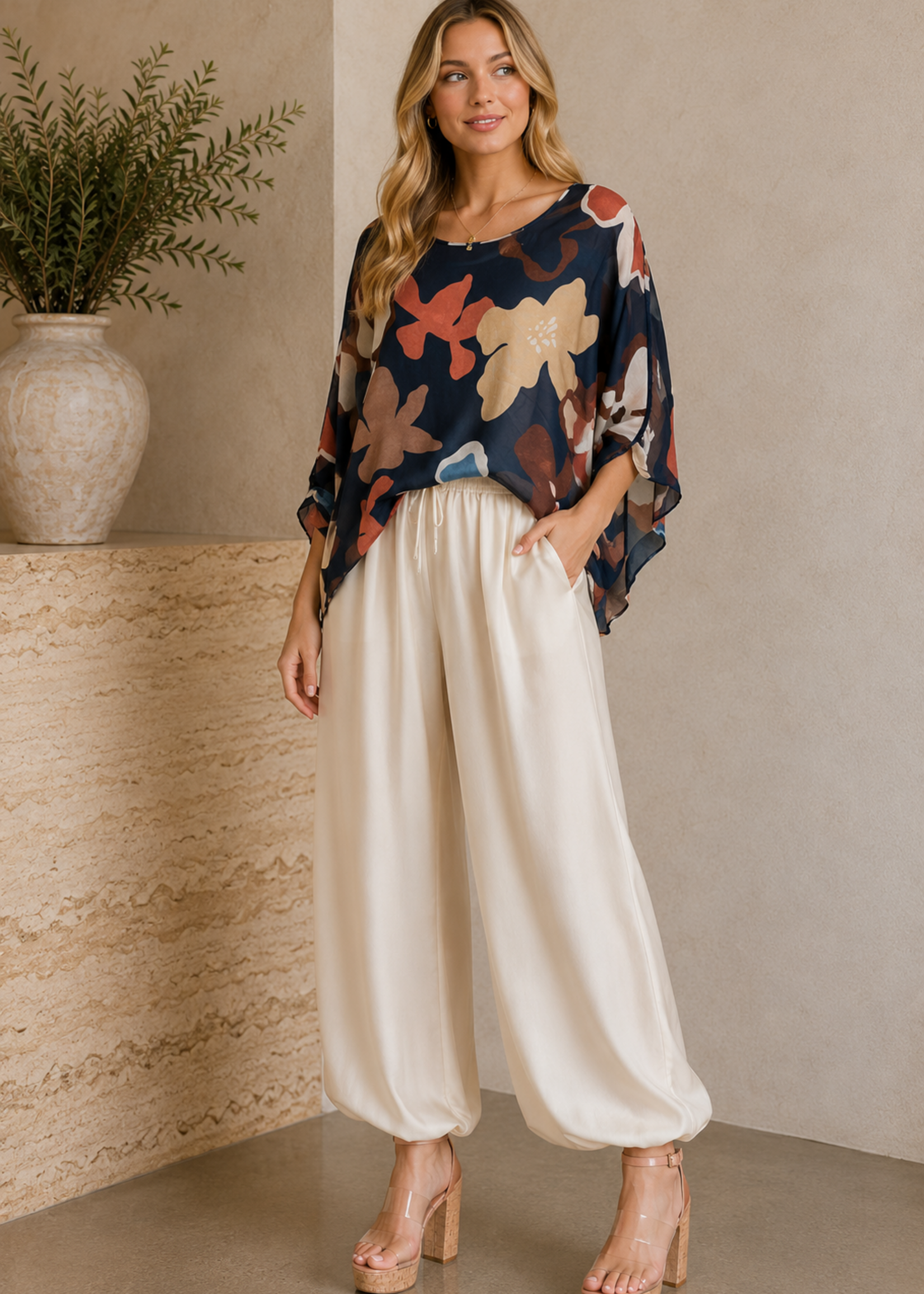 Print silk top +2 colors