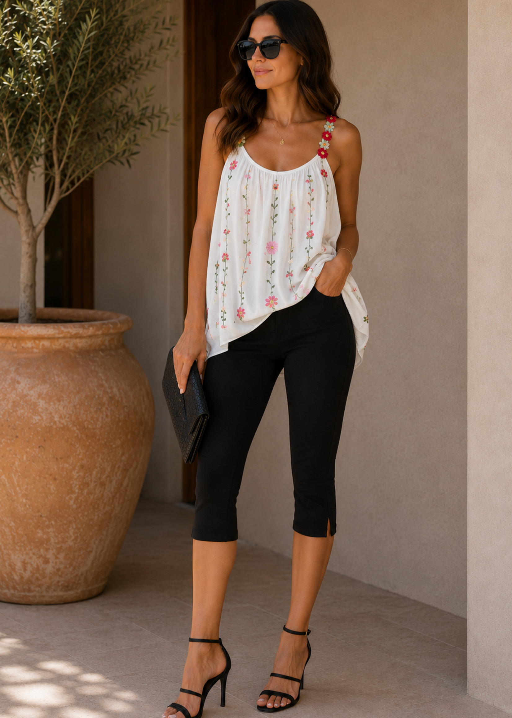 Flower strap silk tank +4 colors