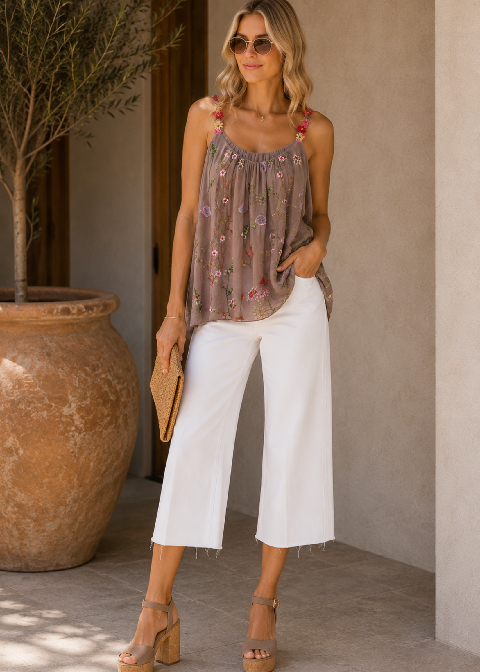 Flower strap silk tank +4 colors