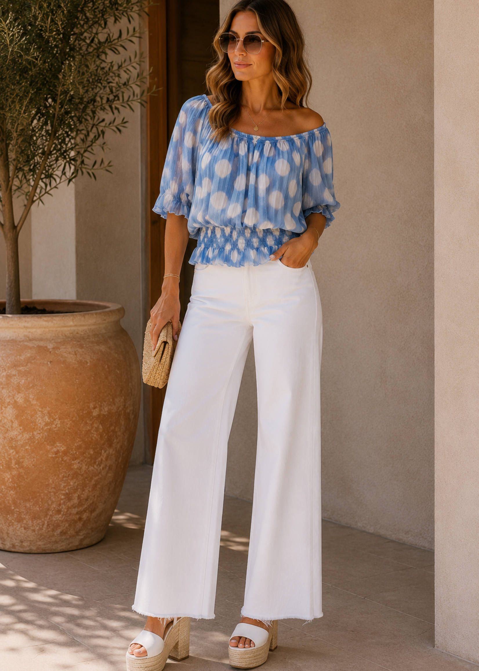 Off shoulder dot top +2 colors