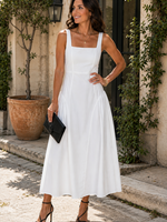 Square neck poplin midi