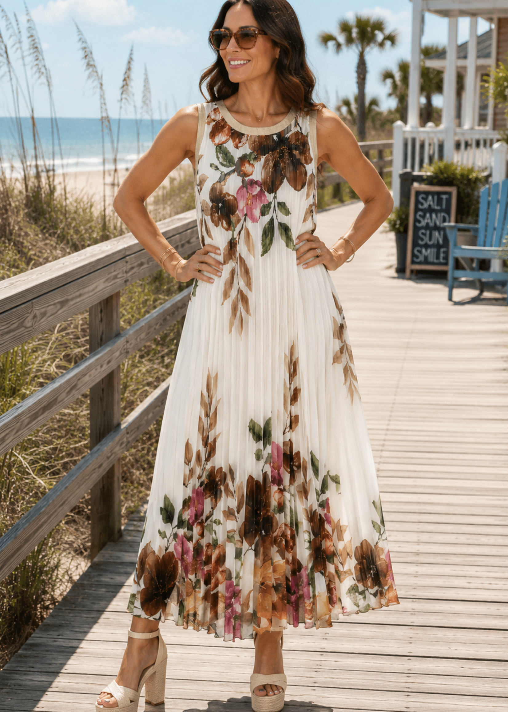 Floral accordian pleat dress +2 colors