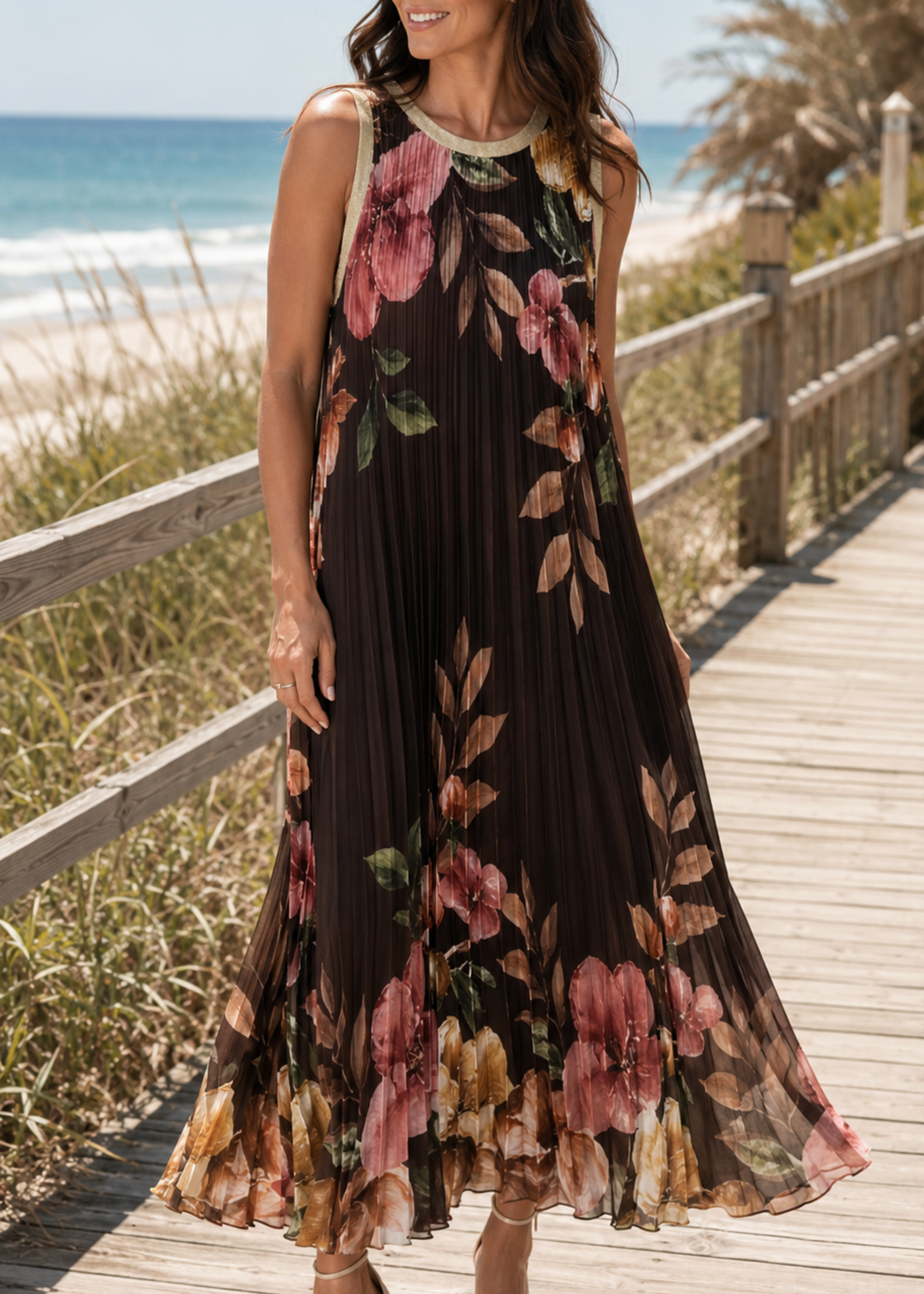 Floral accordian pleat dress +2 colors