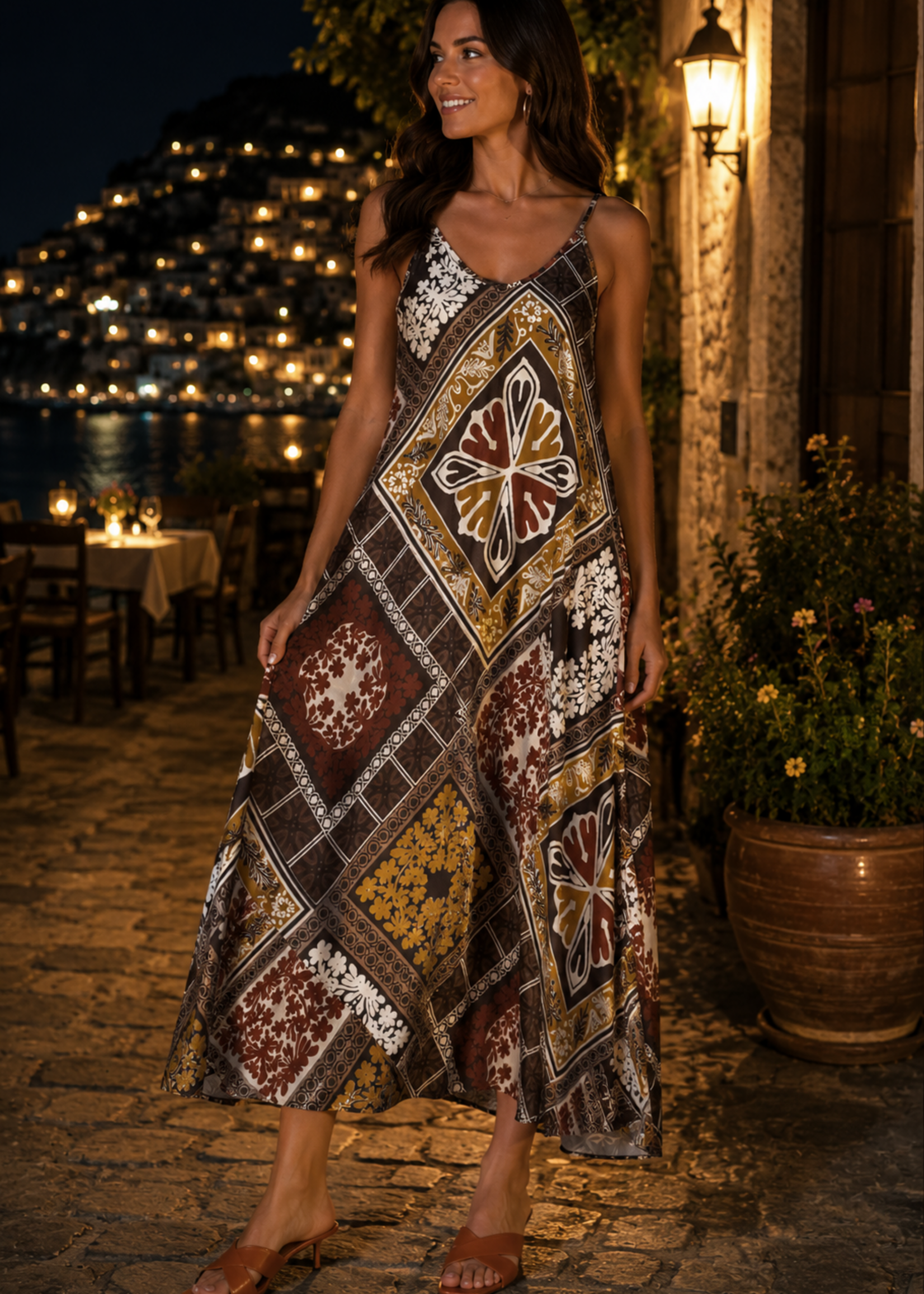 Geo print cami maxi