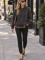Plaid mix sweat top