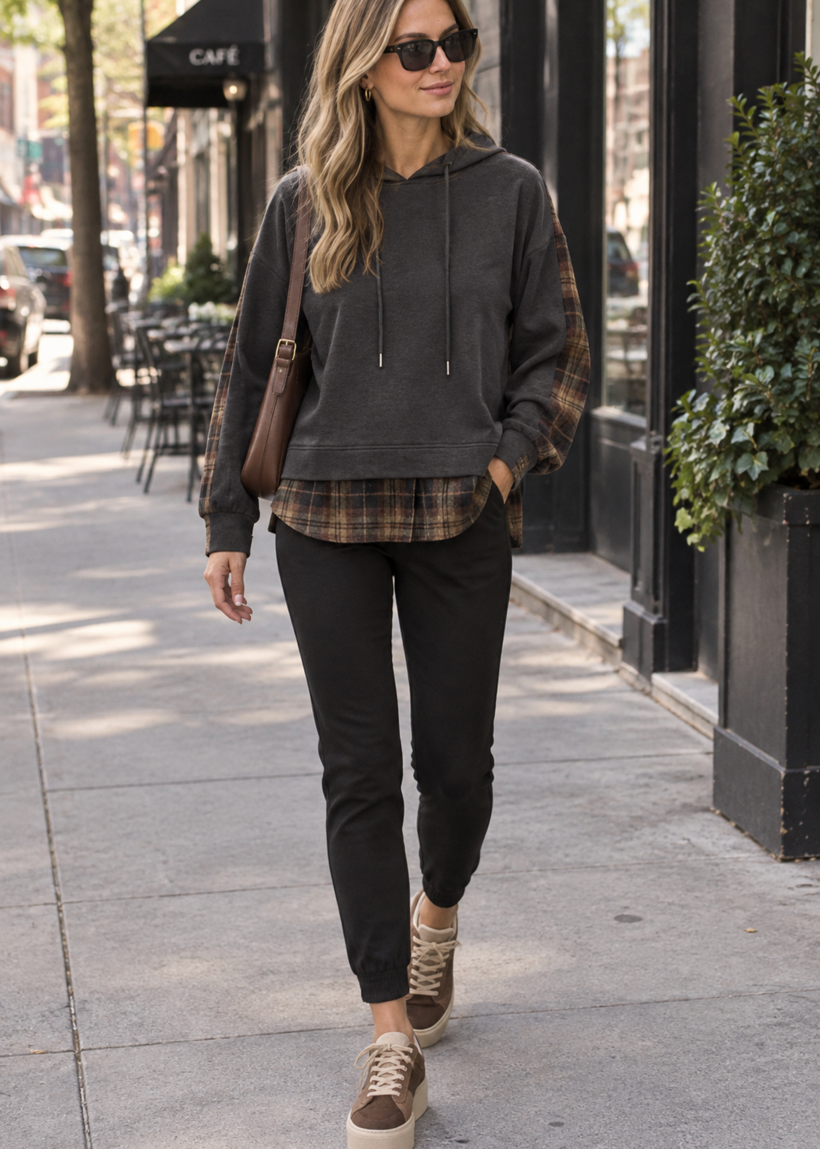 Plaid mix sweat top