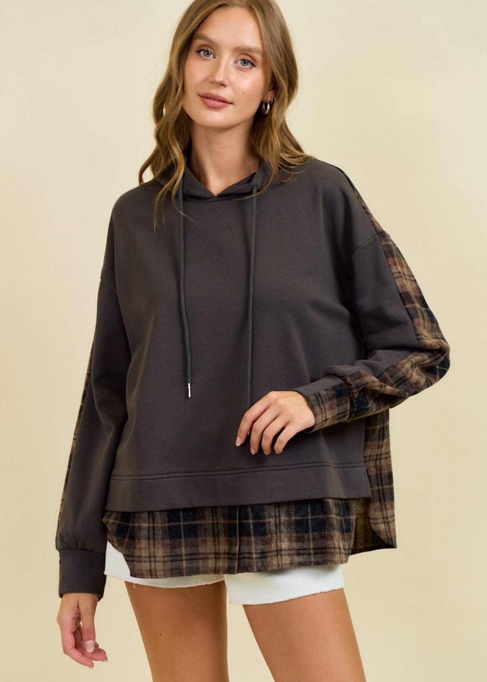 Plaid mix sweat top
