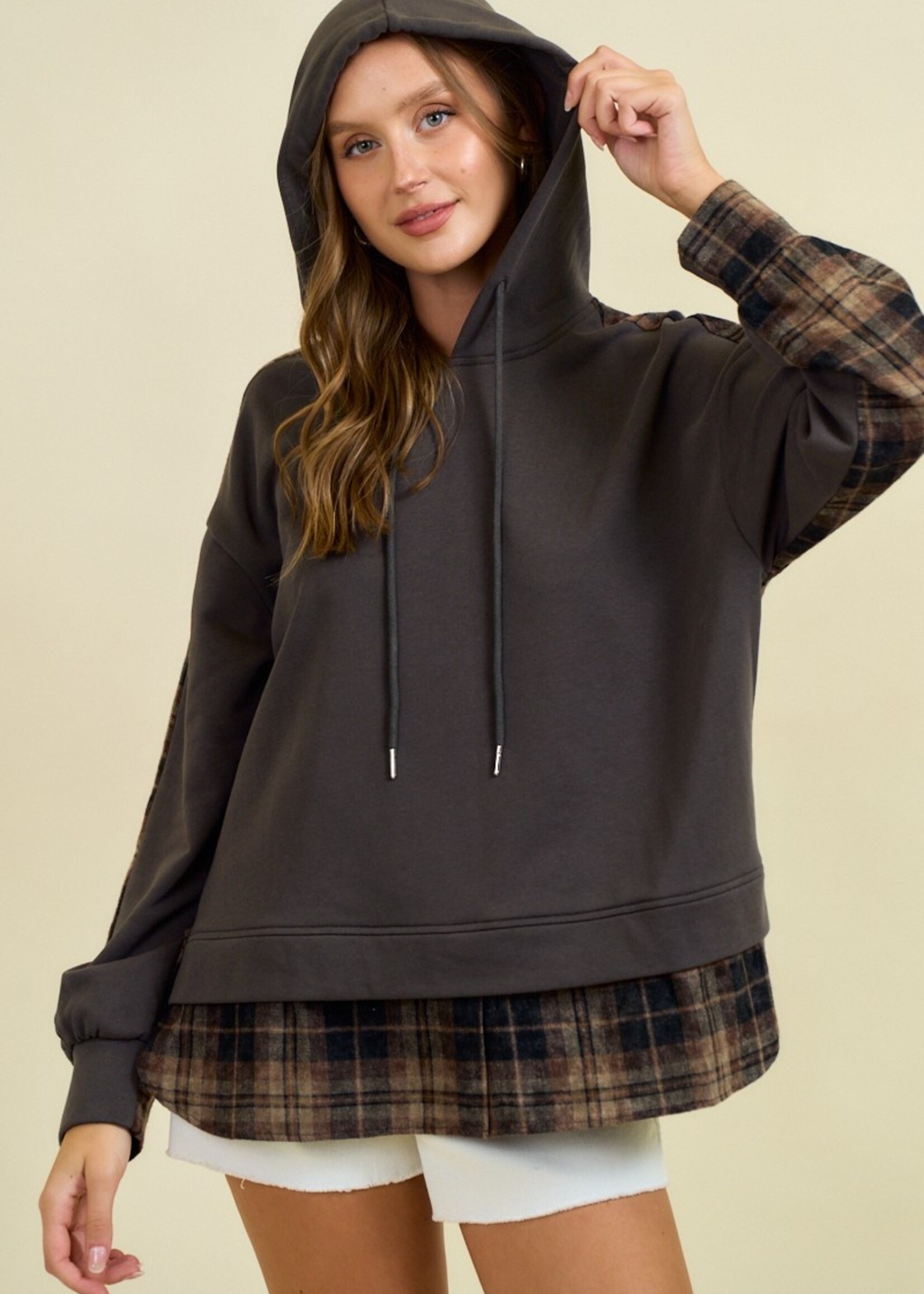Plaid mix sweat top