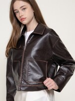 Contrast stitch leather jacket
