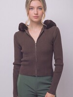 Fur trim zip sweater+2 colors