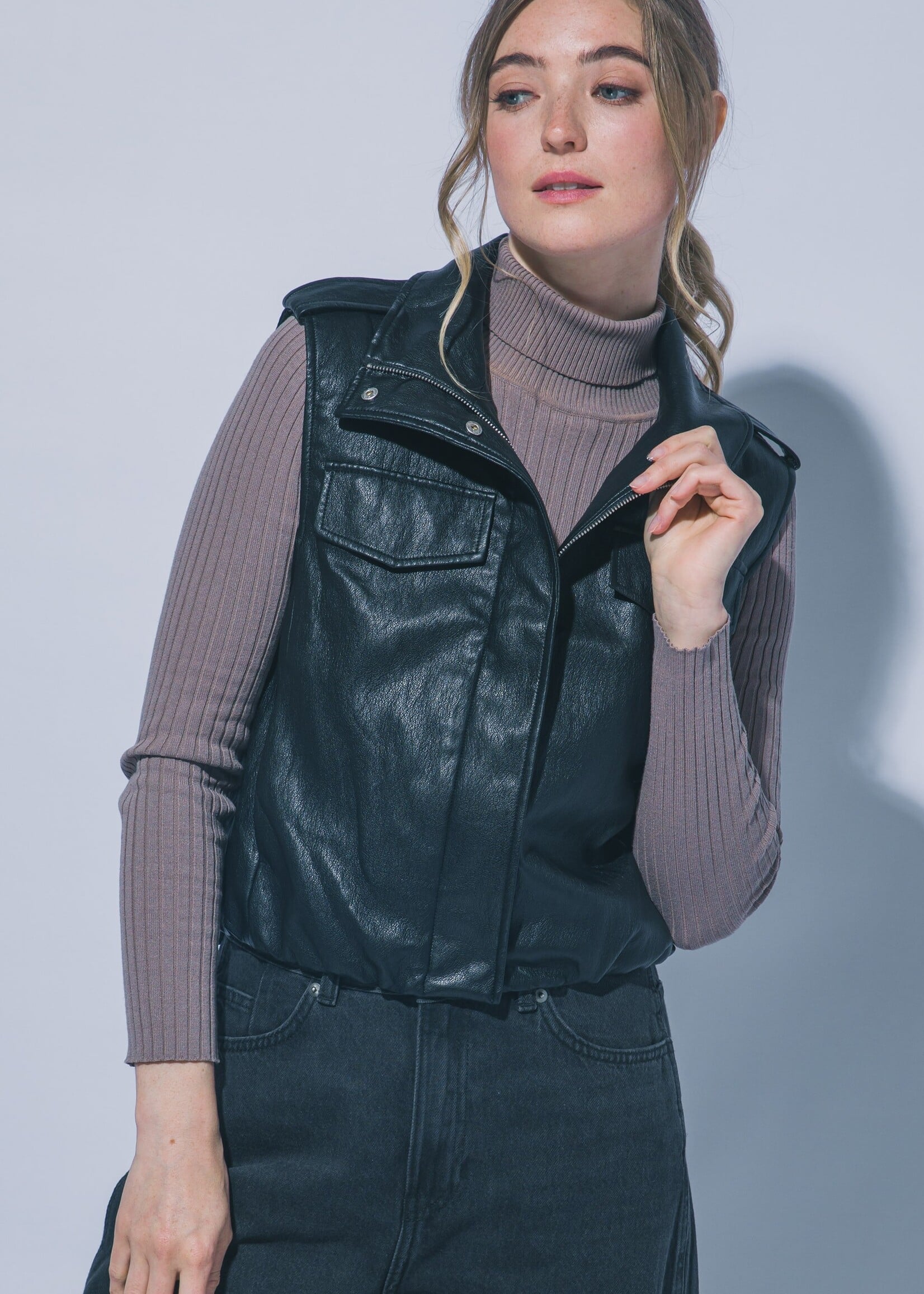 Leather zip vest