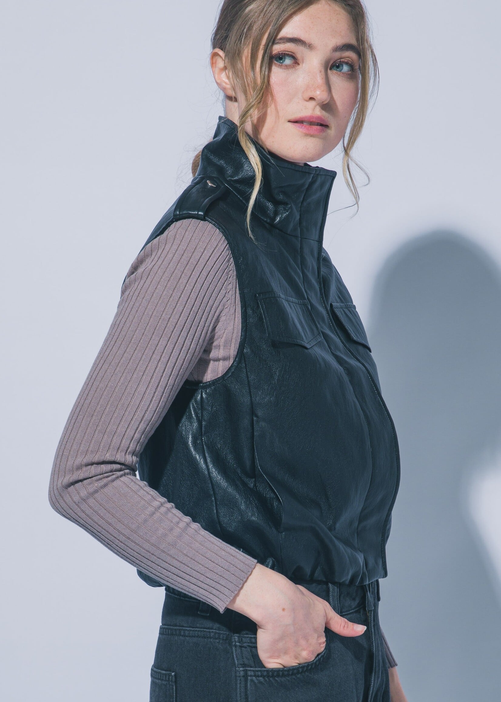 Leather zip vest