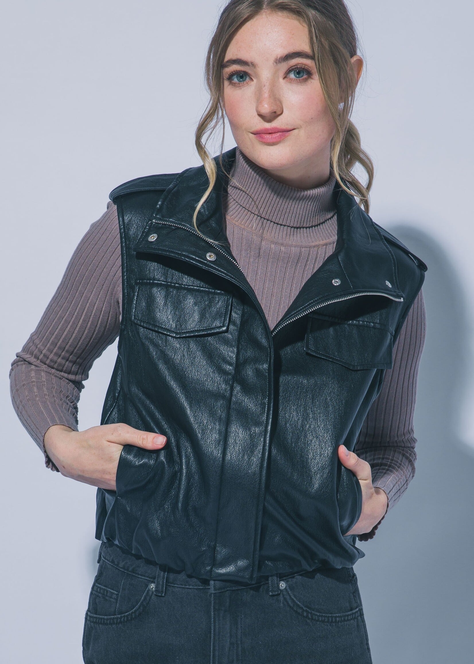 Leather zip vest