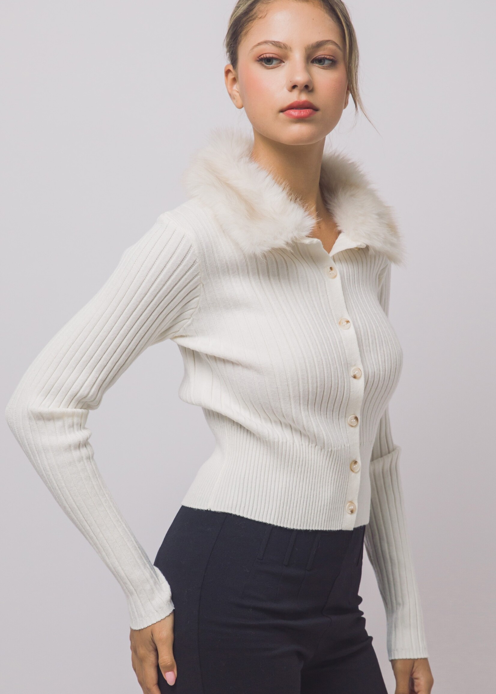 Fur trim cardigan +2 colors