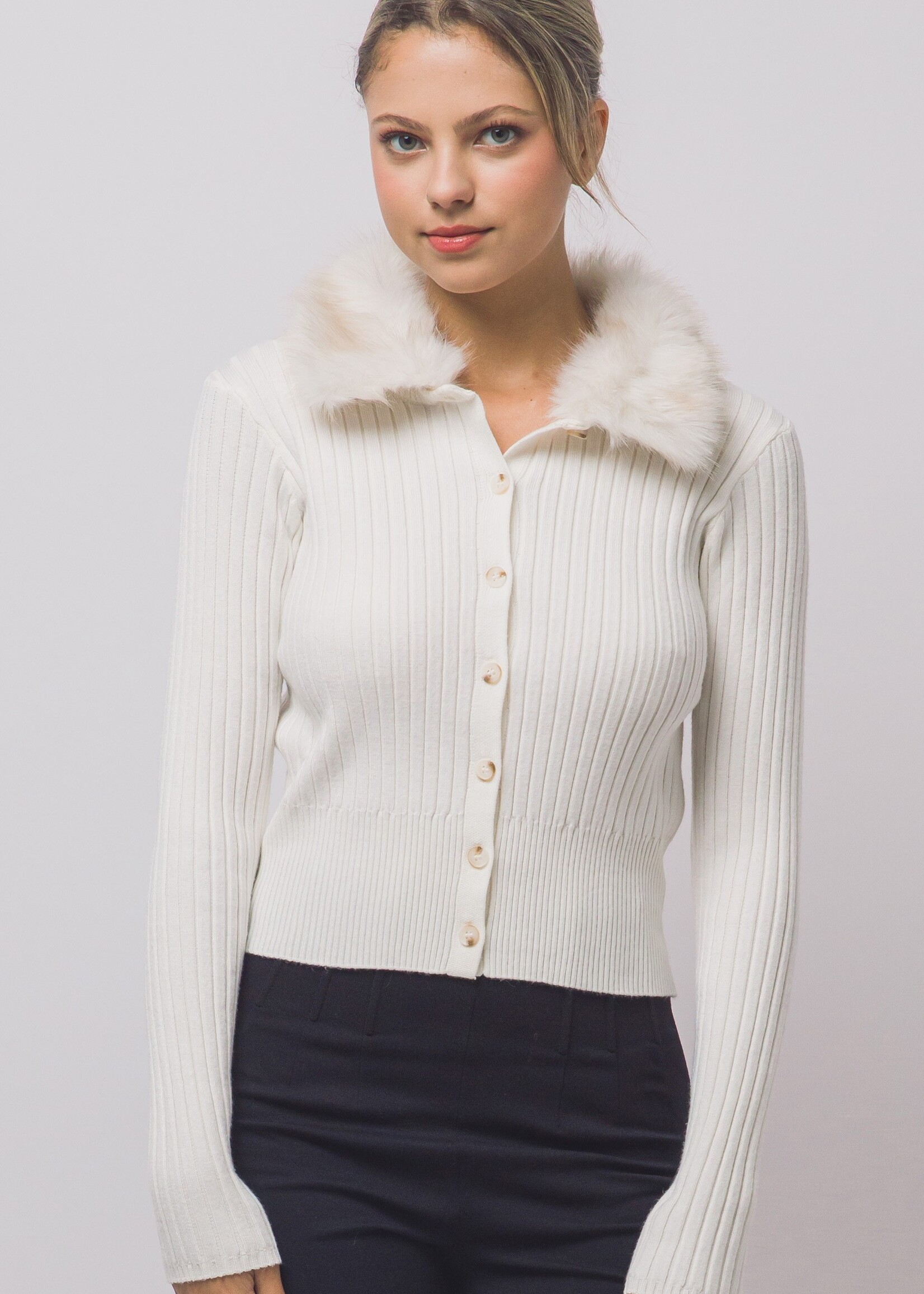 Fur trim cardigan +2 colors