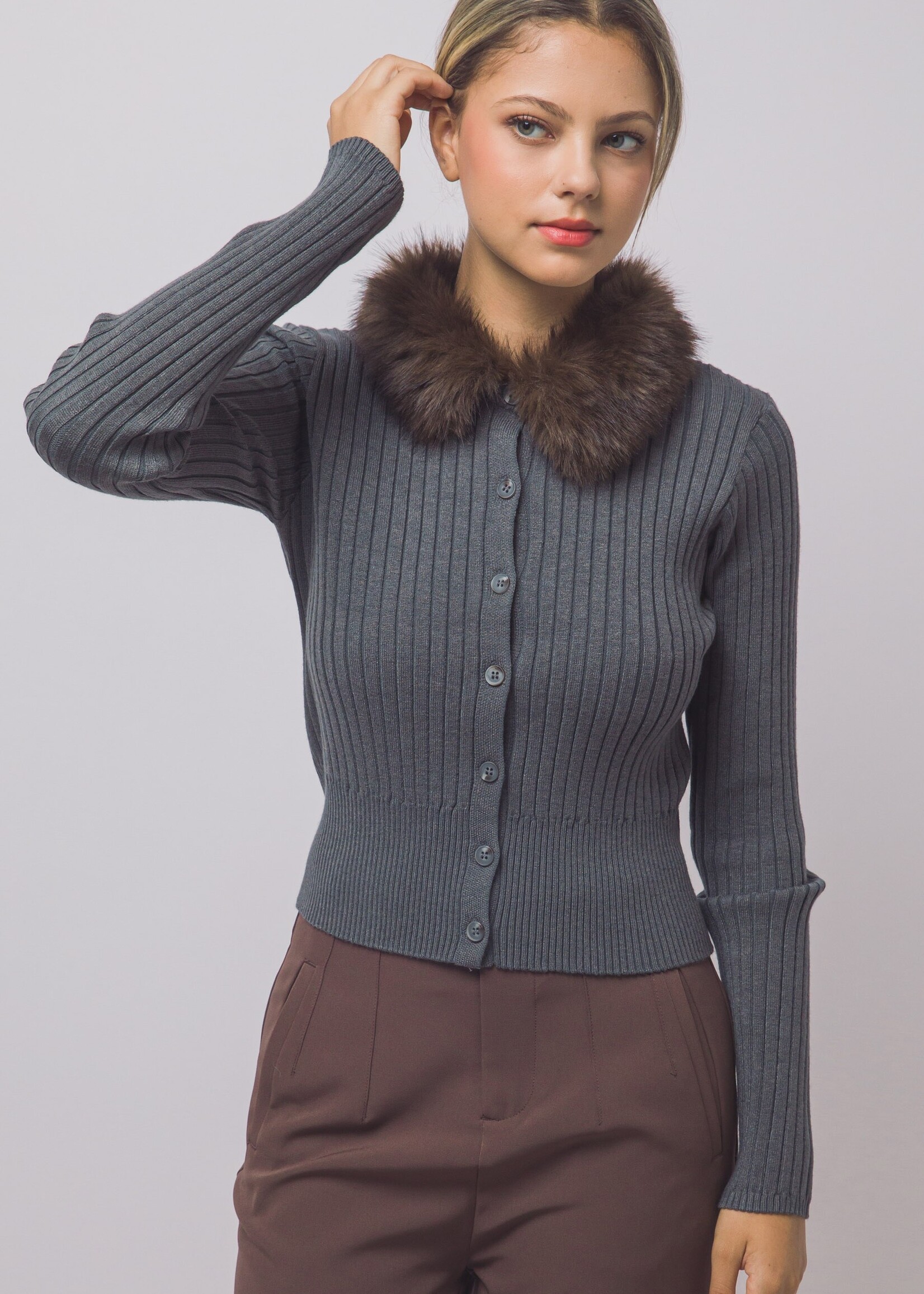 Fur trim cardigan +2 colors