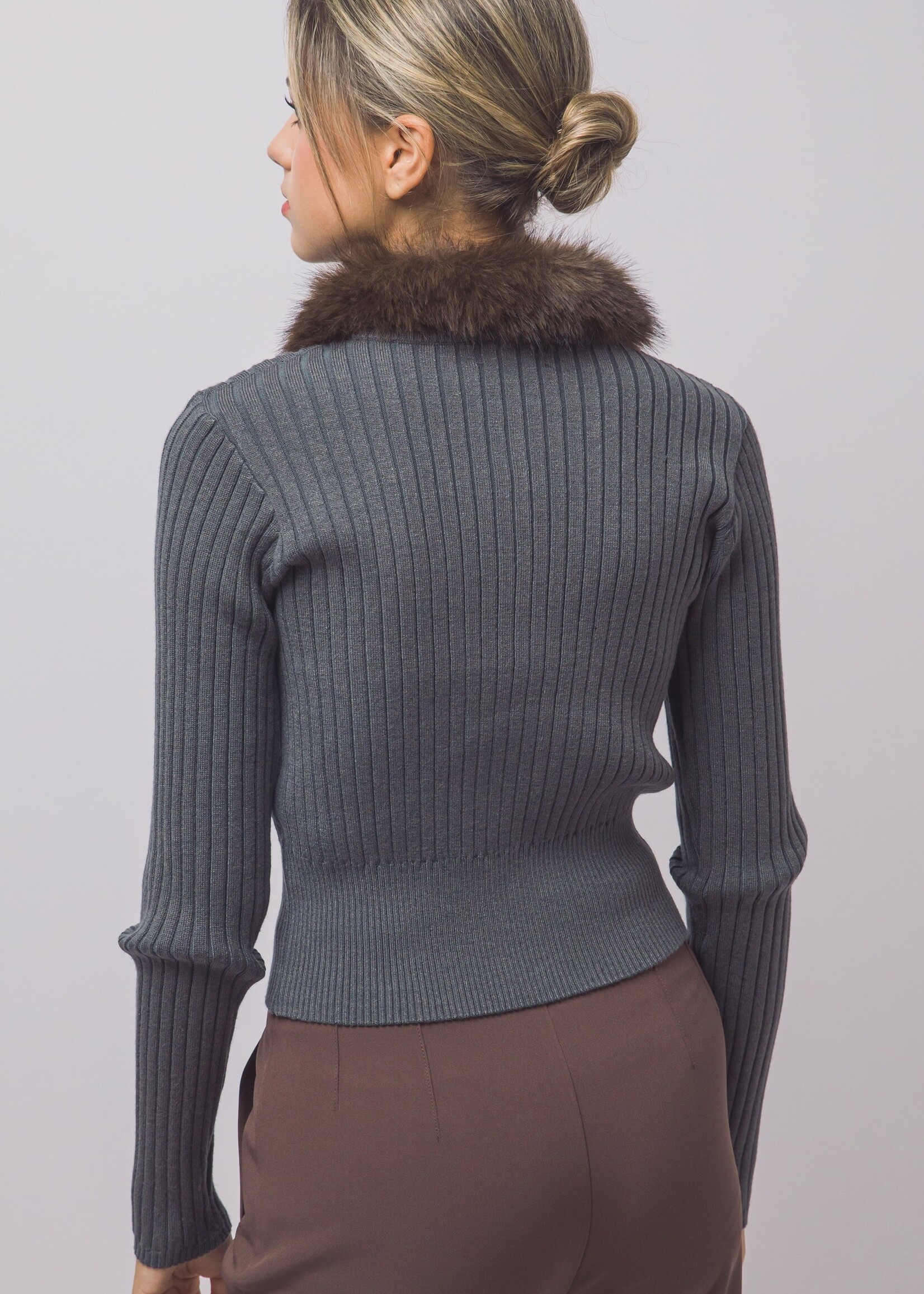 Fur trim cardigan +2 colors