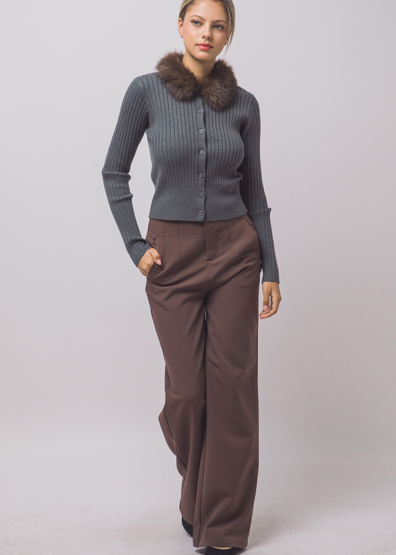 Fur trim cardigan +2 colors