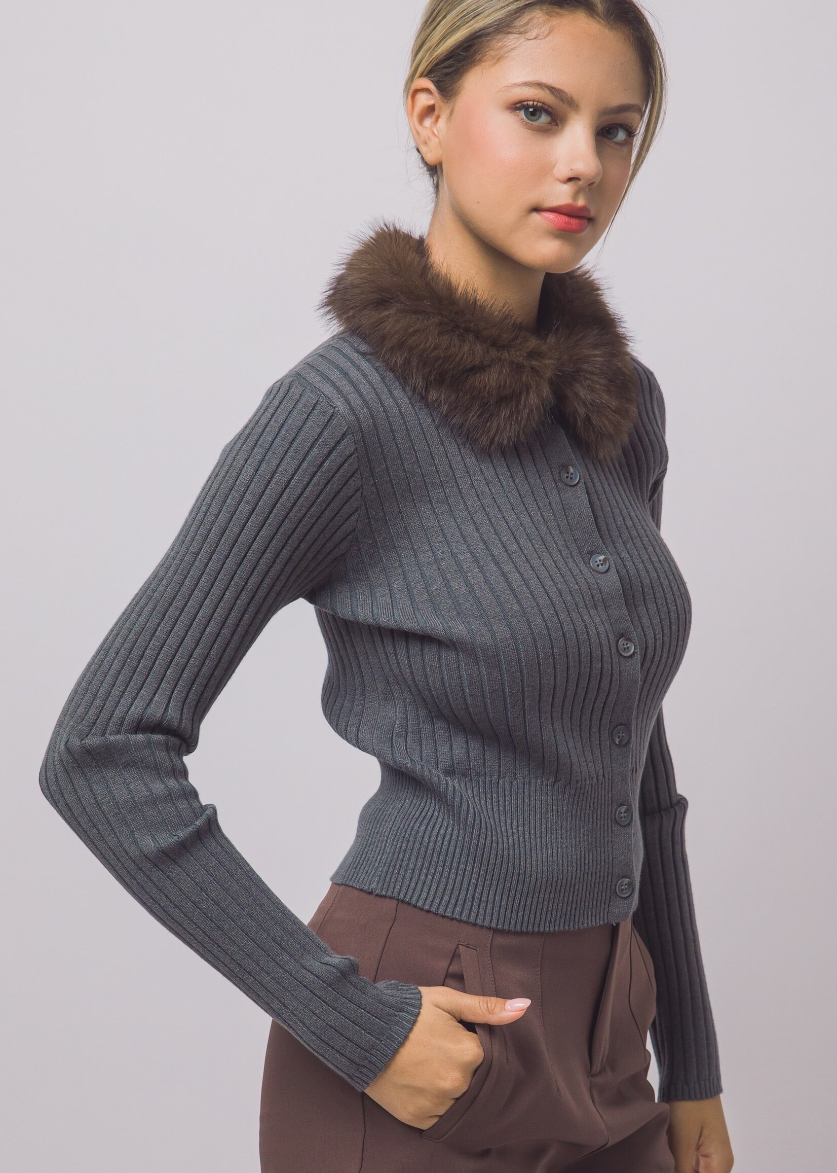 Fur trim cardigan +2 colors