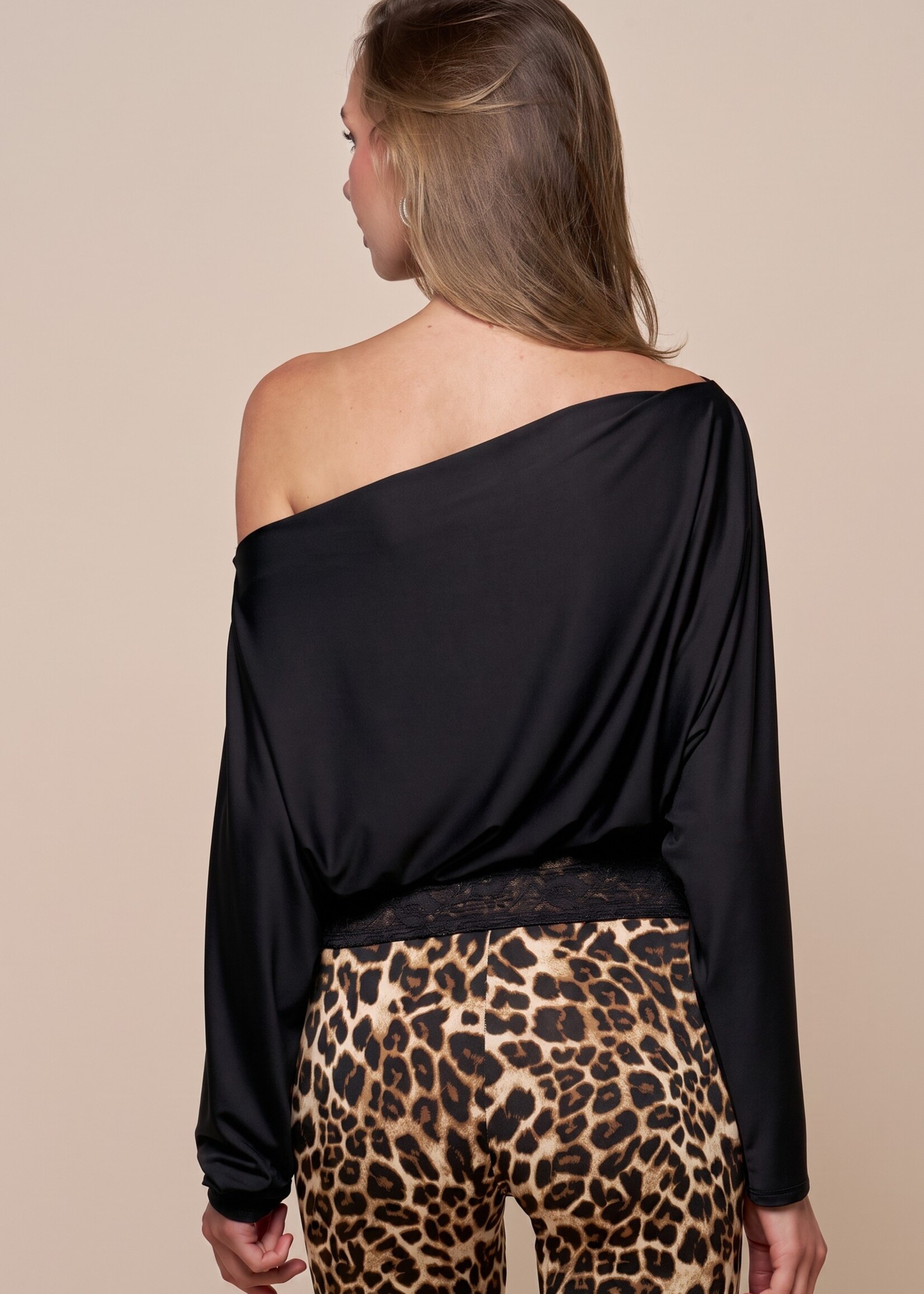 Lace hem off shoulder top
