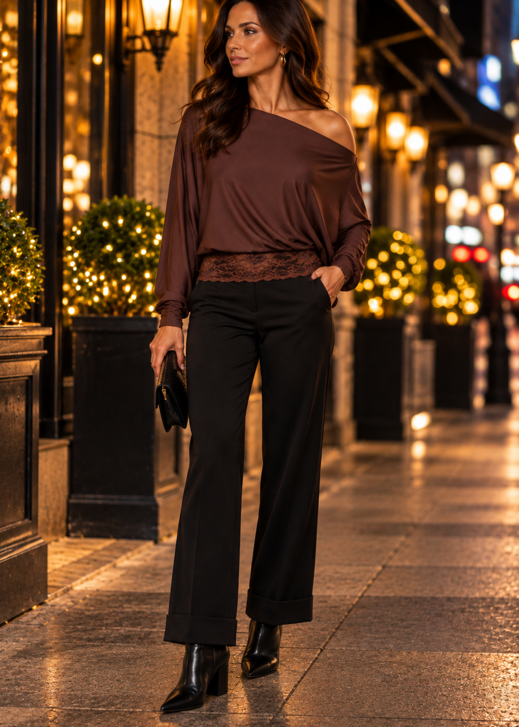 Lace hem off shoulder top