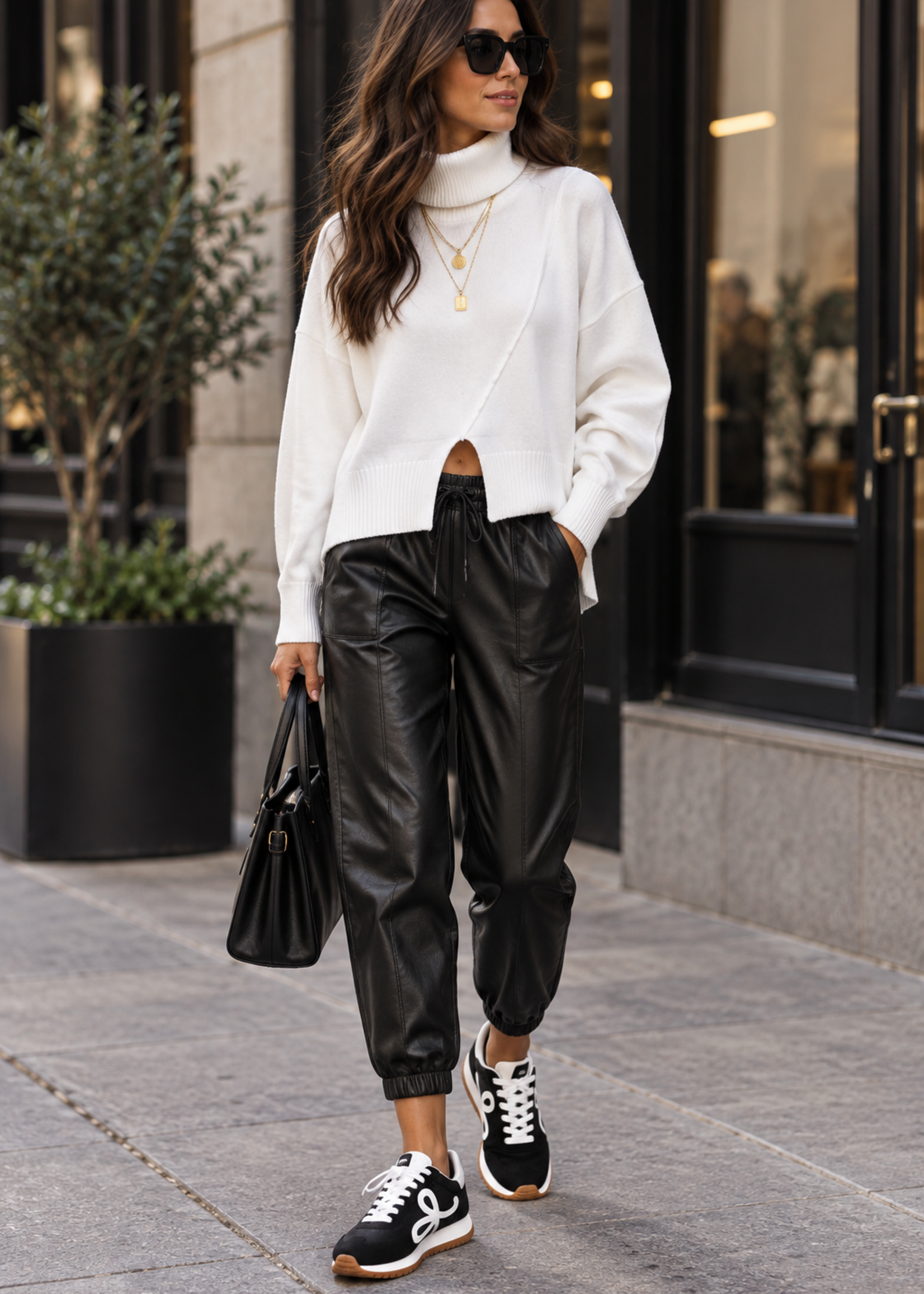 Slit hem turtleneck sweater