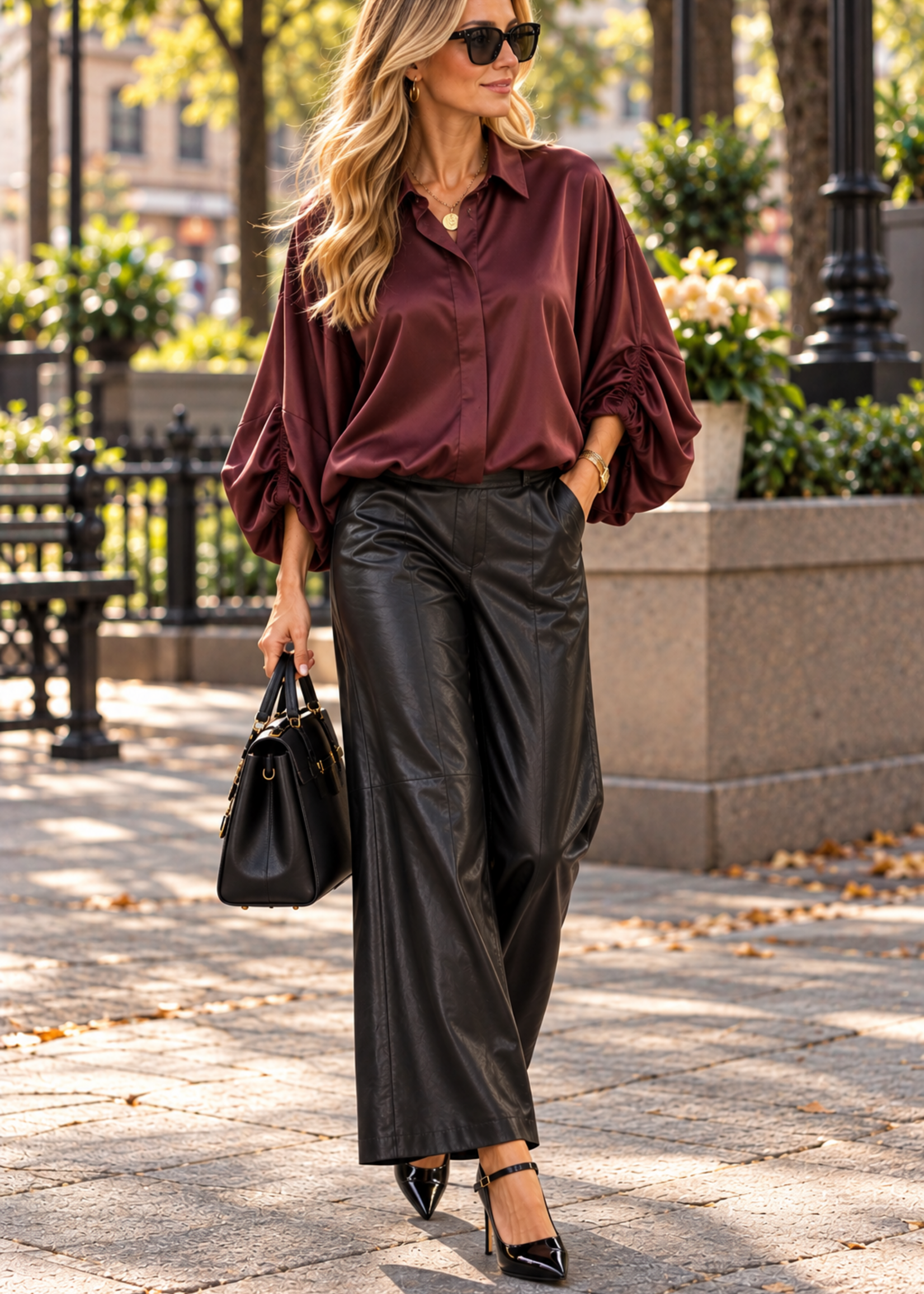 Satin puff sleeve blouse +3 colors