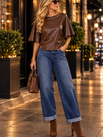 Ruched side leather top +2 colors
