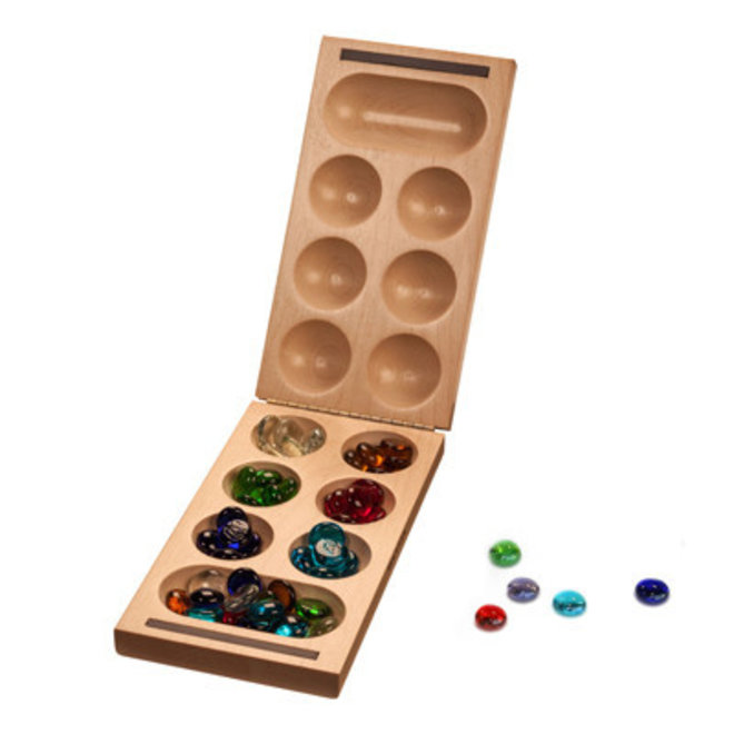 Folding Mancala Game: Solid Wood & Glass Stones