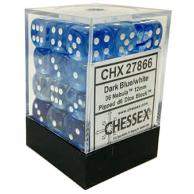 Chessex Dice: D6 12mm Nebula - Dark Blue-White/Black (36)