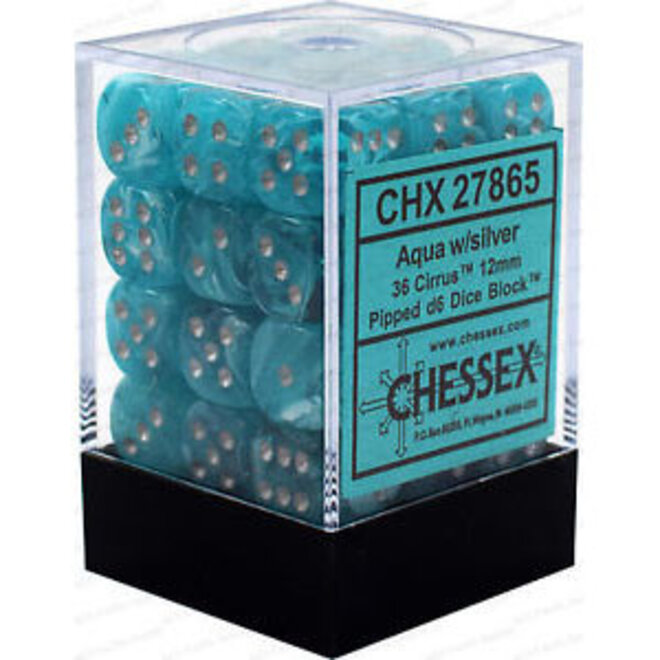 Chessex Dice: D6 12mm Cirrus - Aqua/Silver (36)