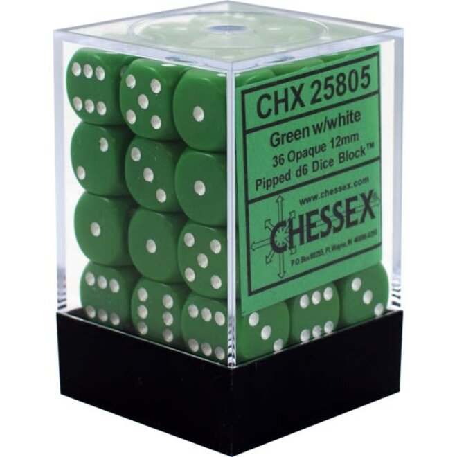 Chessex Dice: D6 12mm Opaque - Green/White (36)
