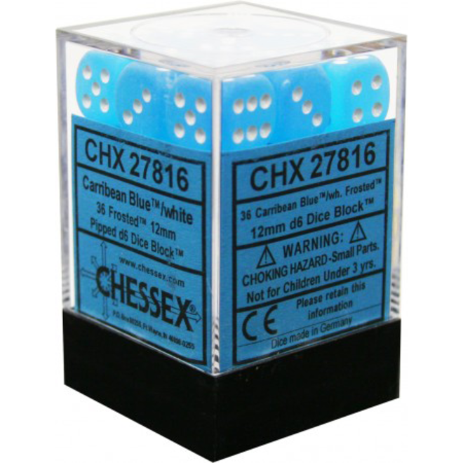 Chessex Dice: D6 12mm Frosted - Caribbean Blue/White (36)