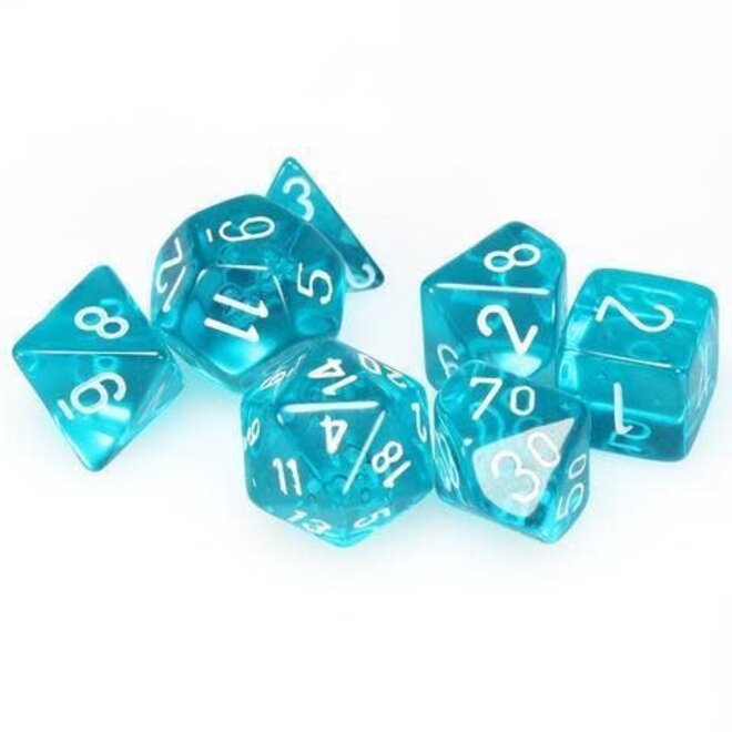 Chessex Mini RPG Dice: Poly Translucent - Teal/White (7)