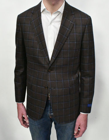Castangia Castangia Brown With Blue Windowpane Sport Coat