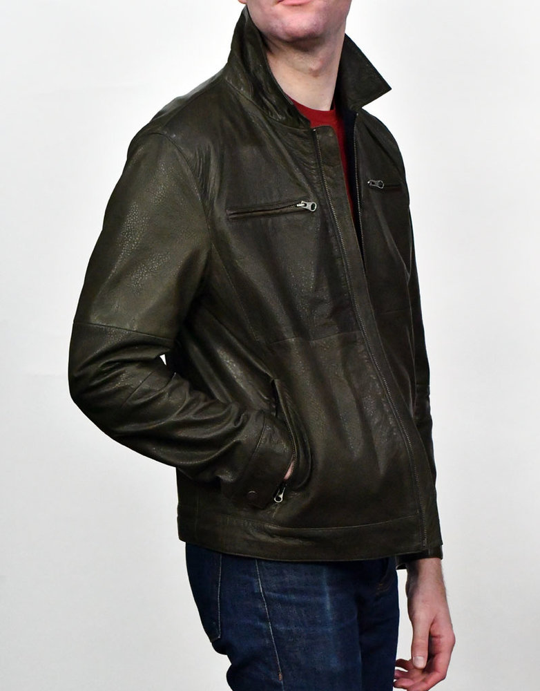 Liles Bespoke Liles Bespoke Reversible Leather Bomber Jacket Olive/Navy