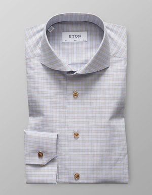 Eton Eton Slim Fit Dress Shirt Blue/Brown Check