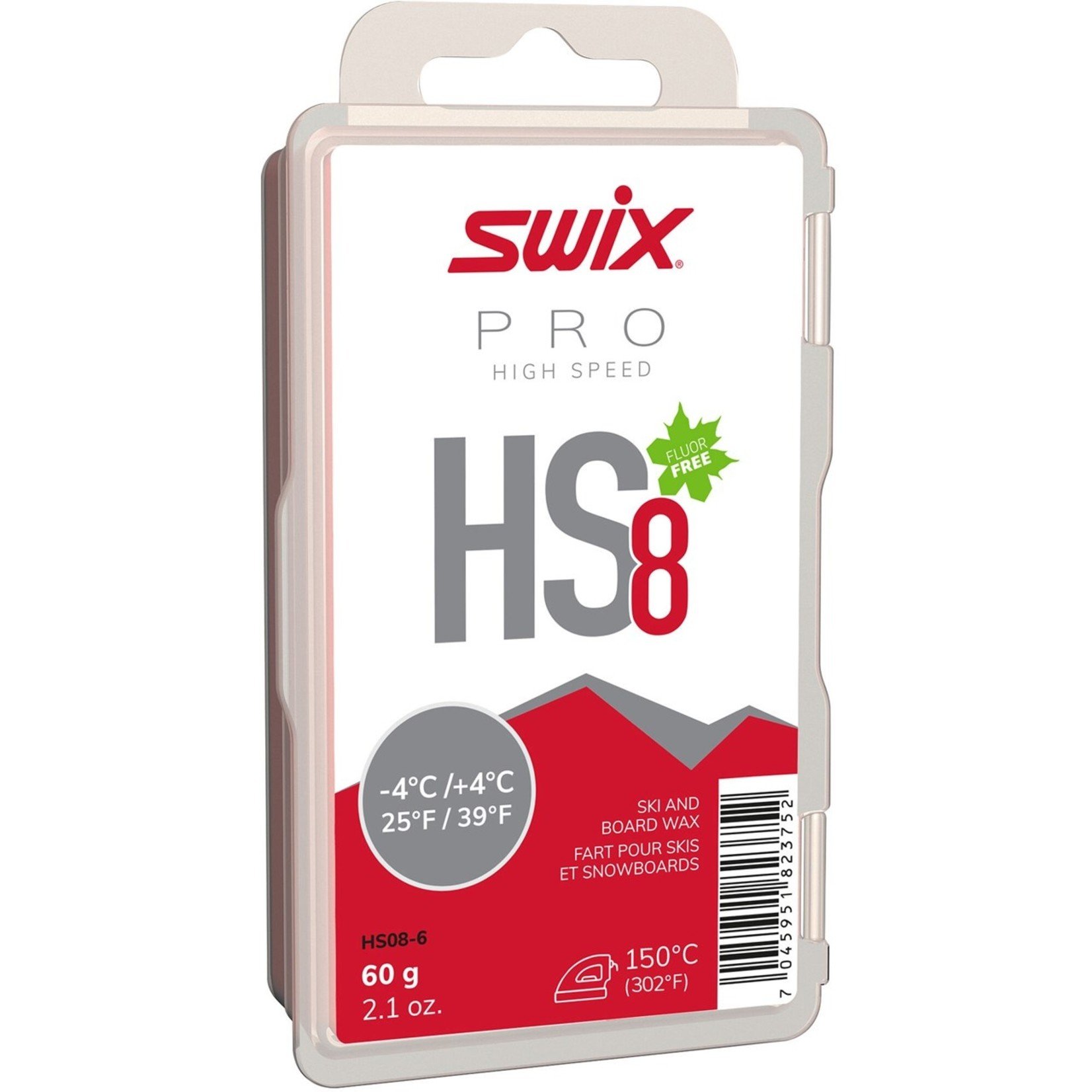 Swix Swix Pro HS8 Red -4°/+4°C Glide Wax, Fluor Free 60g