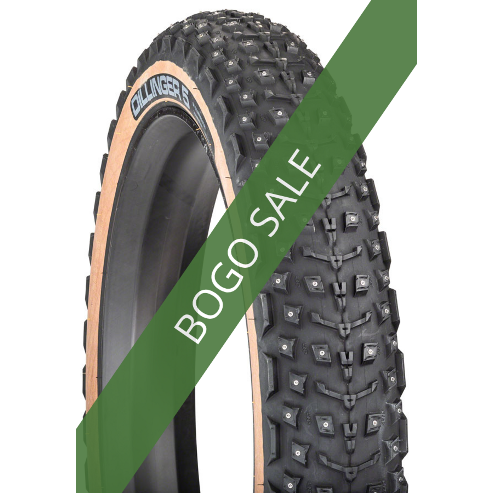 45NRTH 45NRTH Dillinger 5  26x4.6 60tpi Studded Folding Bead Tubeless Ready Fat Bike Tire, Tan Sidewall