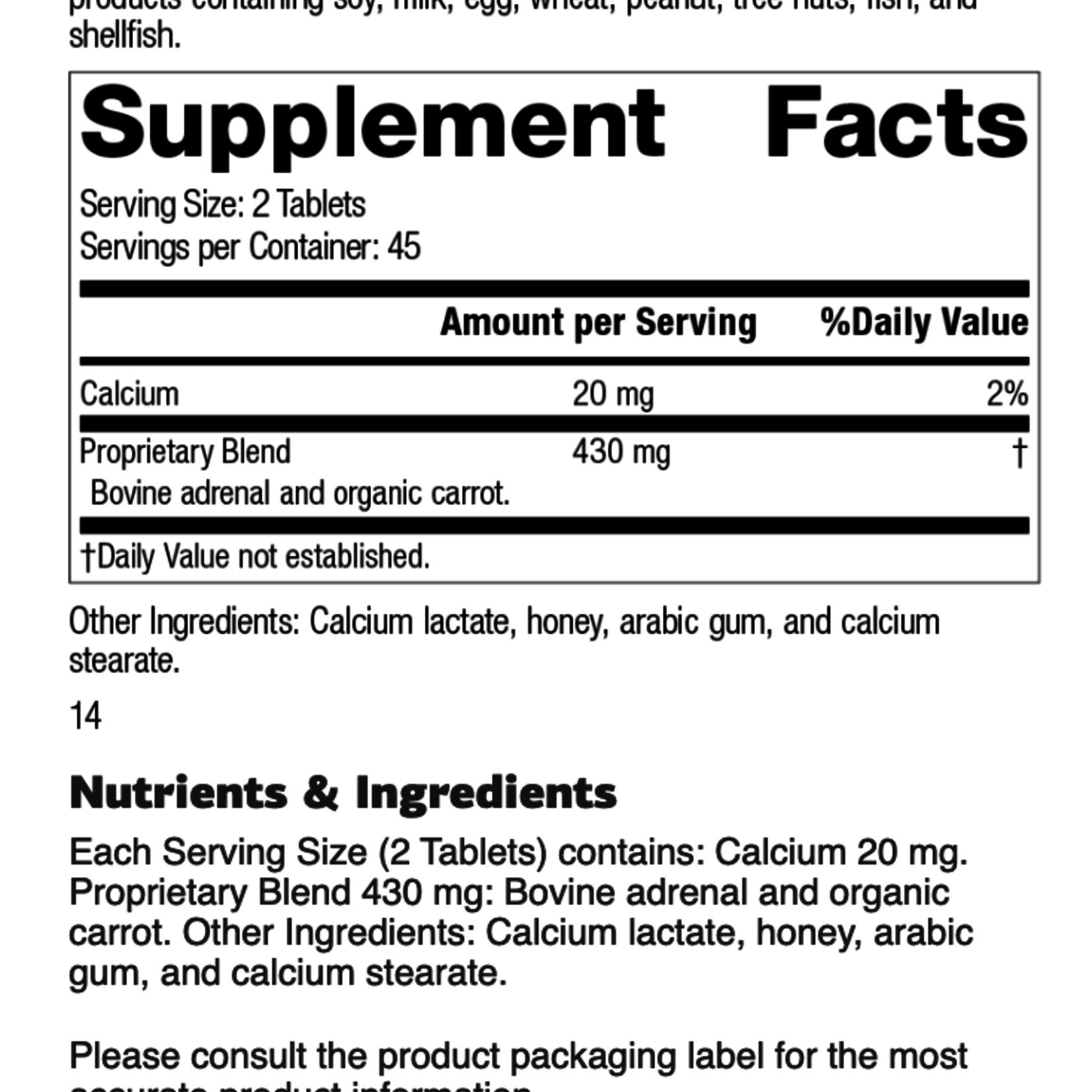 Standard Process Adrenal Desiccated, 90 tablets