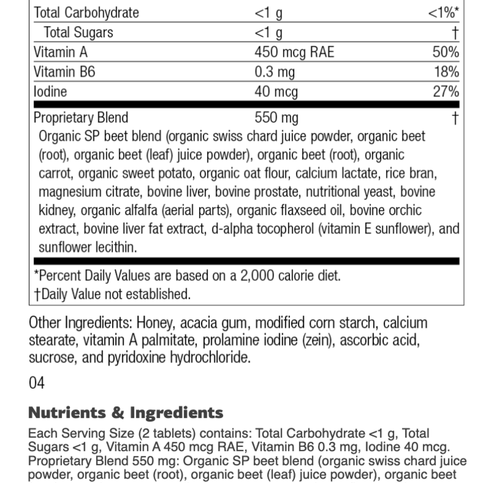 Standard Process A-F Betafood®, 180 tablets